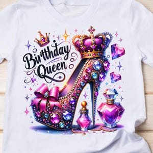 Birthday Queen PNG Sublimation Design | Glitter Crown High Heel Clipart | Girly Birthday Party PNG | Digital Download