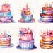 Watercolor Birthday Clipart Bundle, 30 PNG Cakes Balloons Gifts, Party ...