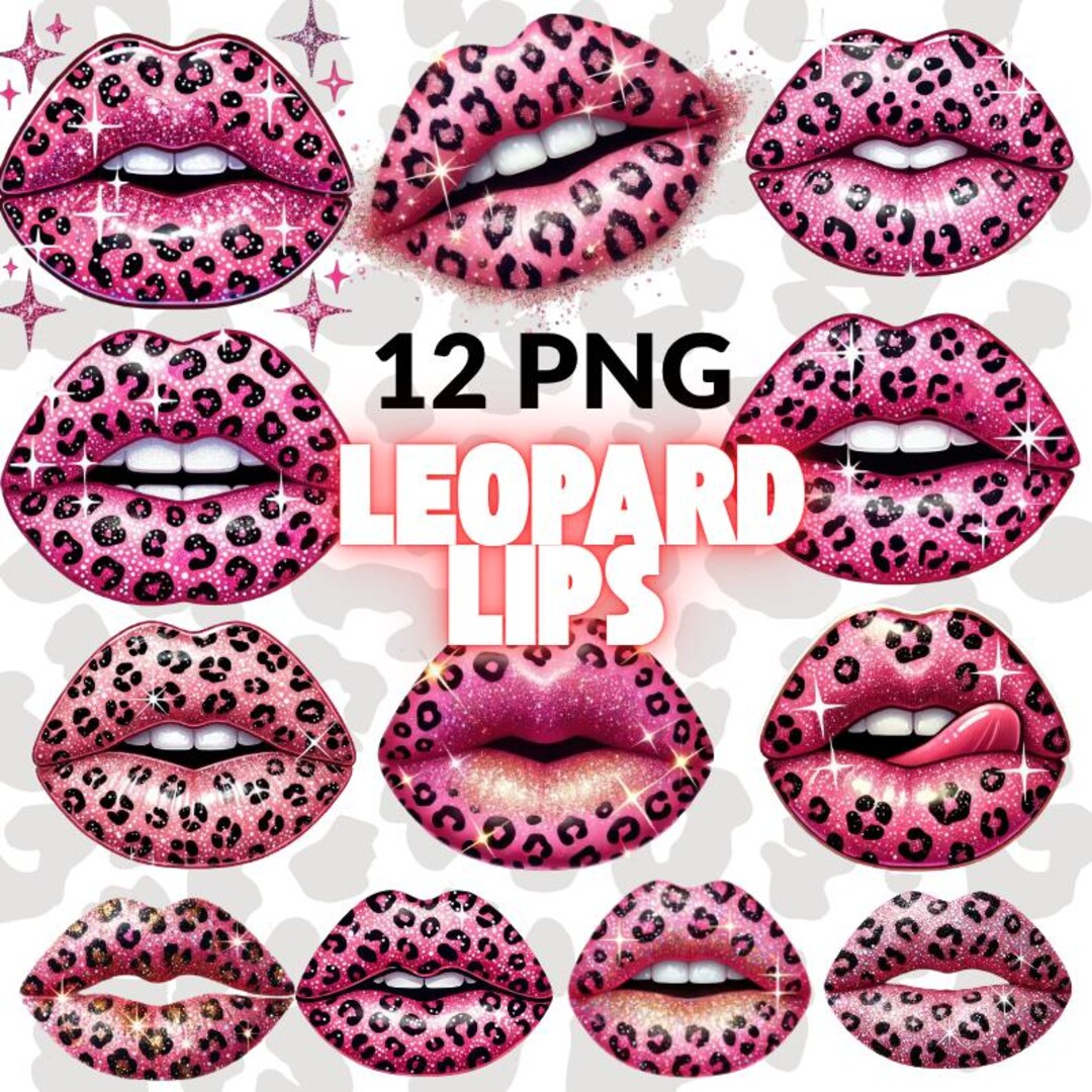 Pink Leopard Lips Clipart | Glitter Lip PNG Bundle for Sublimation | T ...