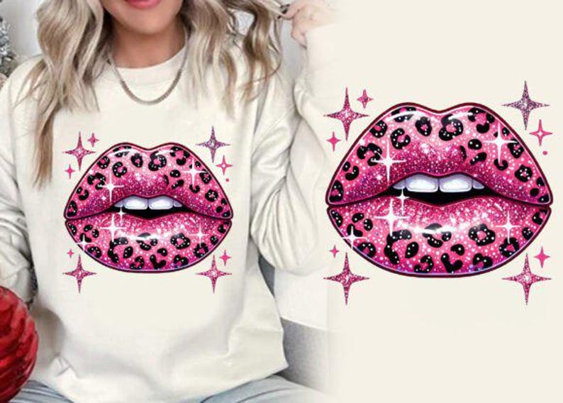 Pink Leopard Lips Clipart | Glitter Lip PNG Bundle for Sublimation | T ...