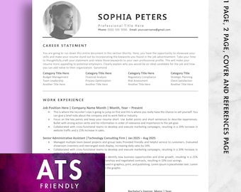 Plantilla de currículum compatible con ATS con foto, CV moderno, currículum profesional editable para solicitud de empleo, Word, CV minimalista.