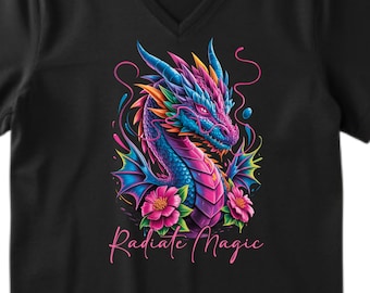 Radiate Magic Dragon PNG, Colorful Dragon PNG, Bright Fantasy Dragon Art, Colorful Fantasy Creature Clipart, T-Shirt Graphic Download