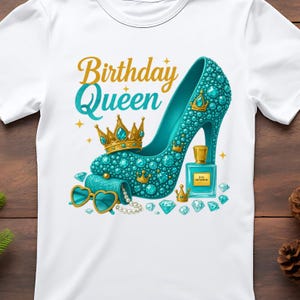 Birthday Queen PNG, High Heel Crown Sublimation, Glam Birthday Shirt Design, Party Queen Clipart, Sparkle Digital Download, 300 DPI