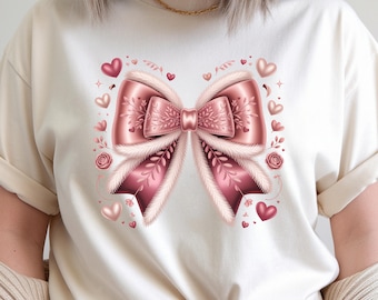 Camiseta con lazo rosa coqueta PNG, diseño de lazo femenino y bonito, gráfico de camiseta con estética de chica suave, estampado de camiseta femenina de moda, descarga digital PNG