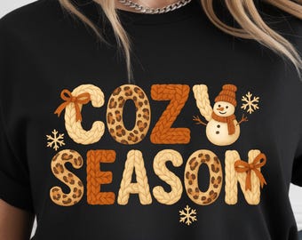 Cozy Season Winter PNG, Faux Yarn Cozy Season Winter Png, Faux Yarn Knit Snowman Graphic, Christmas Shirt Design, Holiday T-Shirt Graphics