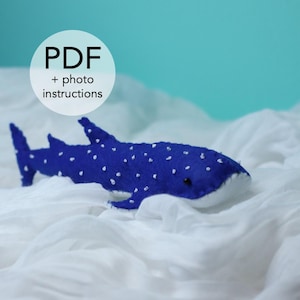 Whale shark sewing pattern | simple instructions digital PDF gift present template crafting felt handmade beginner sea creature soft toy DIY