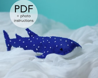 Molde de Costura de Tubarão-Baleia | Instruções Fáceis, PDF Digital, Modelo para Presente, Imprimível, Artesanato, Costura em Feltro, Iniciante, Animais Marinhos, Bicho de Pelúcia, Faça Você Mesmo