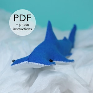 Hammerhead shark sewing pattern | simple instructions digital PDF gift template crafting felt handmade beginners sea creatures toy DIY