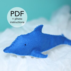 Patrón de costura de delfín | Instrucciones digitales fáciles en PDF, plantilla para regalo, manualidad imprimible, costura de fieltro, principiante, criaturas marinas, peluche, bricolaje