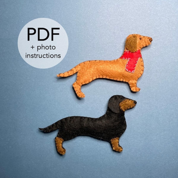 Dachshund sewing pattern | simple instructions digital PDF gift present handmade template felt decor pet sausage dog cute ornament