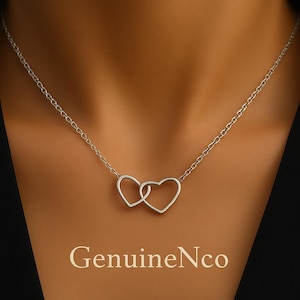 GenuineNco Interlocking Heart Necklace – Minimalist Gold or Silver Chain