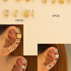 10 Pcs Ear Cuff Set for Women – Rose Gold Leaf Clip Earrings, Non-Piercing Cuff Jewelry, Trendy Fashion Ear Clips, Gift for Her
