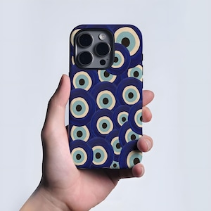 Evil Eye Drawing Wavy Phone Case, Protective for iPhone 17 16, 15, 14, 13, 12, 11 Plus Pro Max and Samsung Galaxy S25, S24, S23, S22 Ultra