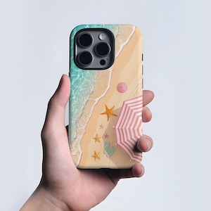 Beach Palm Tree iPhone Case, Ocean Wave Phone Case Compatible with iPhone 16 15 14 13 12 11 Pro Max Plus, Samsung Galaxy S23 S22 S20 Ultra