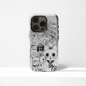 Funda para teléfono MagSafe inspirada en manga japonesa, funda para teléfono con dibujos de gatos kawaii, moodboard de cómics y anime, iPhone 15 14 13 12, Samsung S24 S23 S22