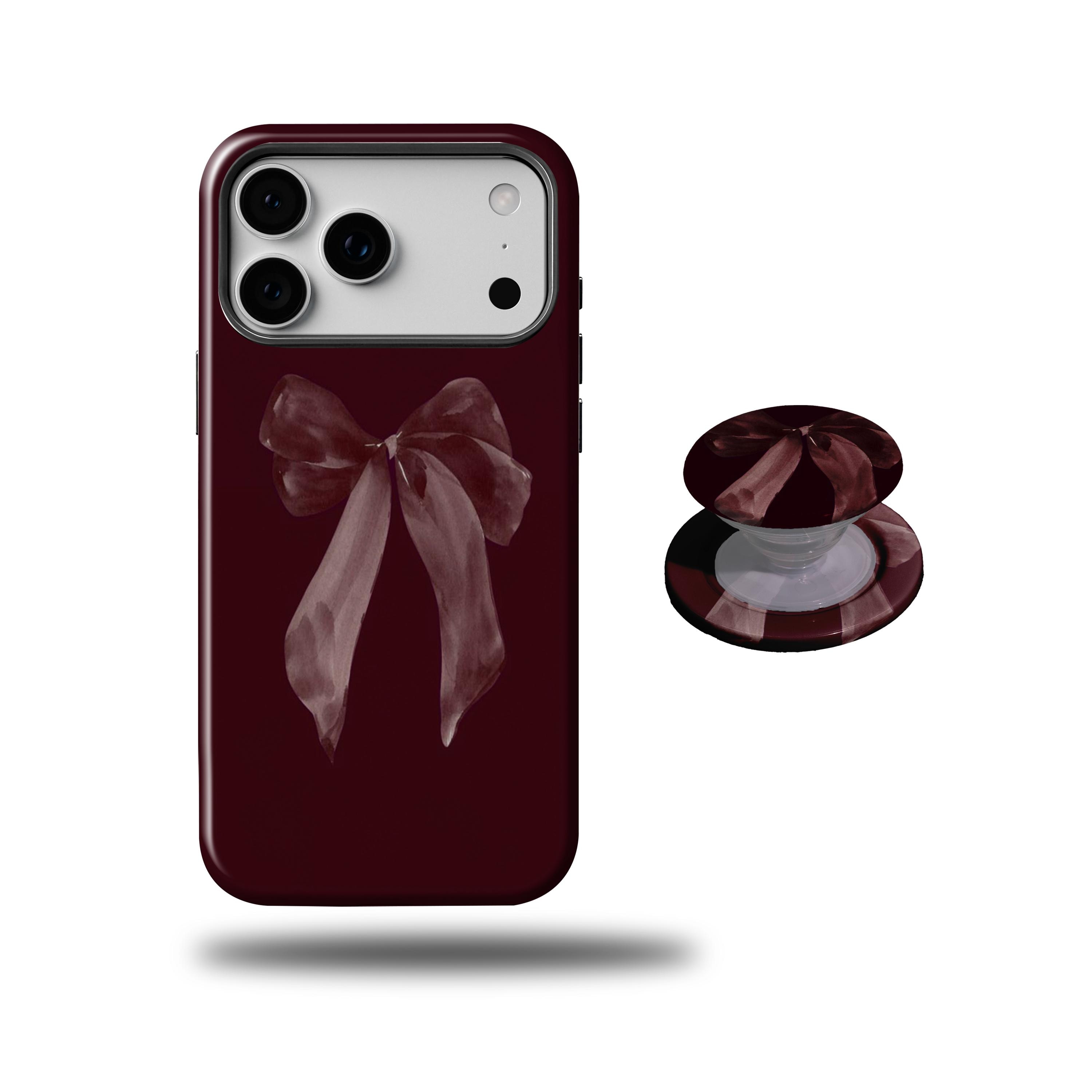 iPhoneアクセサリー Casetify Burgundy Bows Phone Case White Bow Burgundy Red Phone Case for iPhone 17 16 15 14 13 12 11