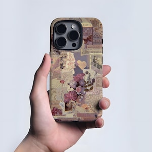 Funda para teléfono con collage de periódico vintage, resistente para iPhone 15, 14, 13, 12 y 11 Pro Max, collage de tablero de estado de ánimo japonés