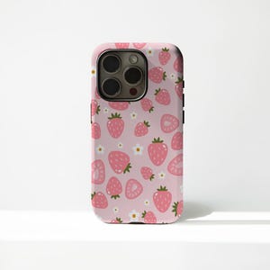 Strawberry Phone Case iPhone, Retro Daisy Berry Print - for iPhone 15, 14, 13, 12, 11, 8, 7, XR, XS, X, Pro Max Plus Mini Coquette Aesthetic