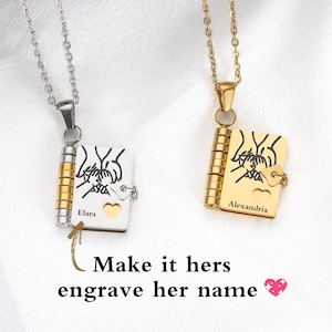 My Daughter Book Necklace – Custom Name Locket with Hand-Drawn Cover, Mini Message Pendant Gift of Love & Encouragement