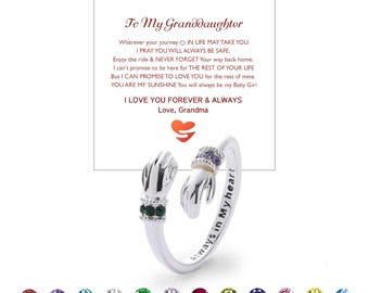 Grandma to Granddaughter Hug Ring – Two Birthstones, Adjustable Hug Ring, Gift for Granddaughter