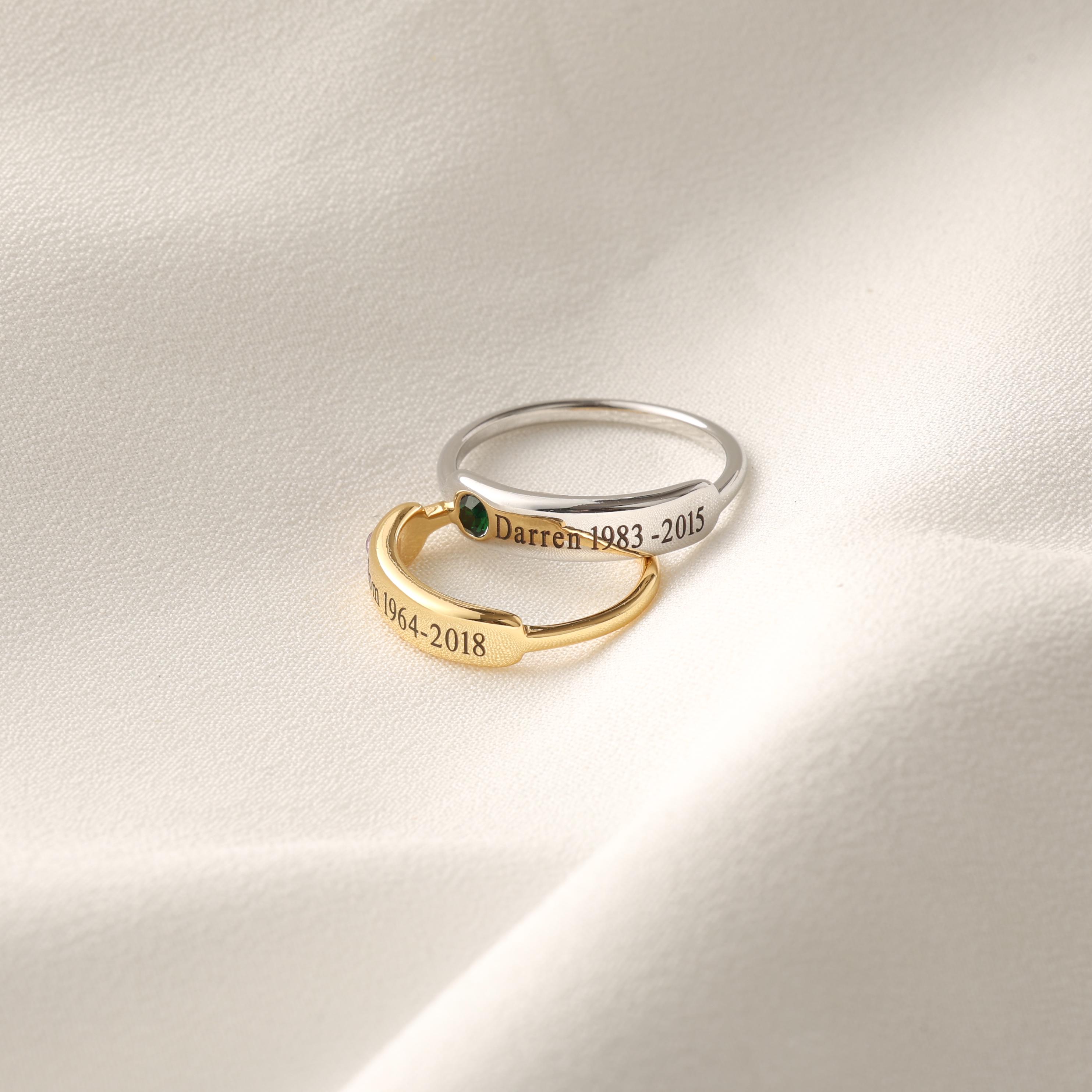 Personalized Memorial Ring With Birthstone, Custom Name Date Ring, Loss ...