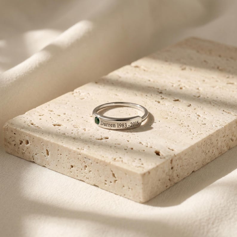 Personalized Memorial Ring With Birthstone, Custom Name Date Ring, Loss ...