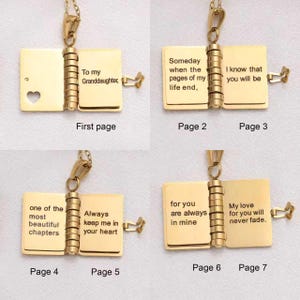 To My Granddaughter Book Necklace – Personalized Mini Message Pendant with Love, Heart Charm Keepsake, Gift from Grandma or Grandpa image 2