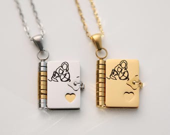 Book Necklace for Granddaughter – Mini Message Pendant with Love & Heart Design – Ready to Gift (Gold or Silver)