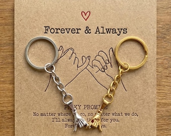 Pinky Promise Keychain Set for Couples, Forever & Always Gift, Valentine’s Day Gift for Him Her, Romantic Couple Keychains
