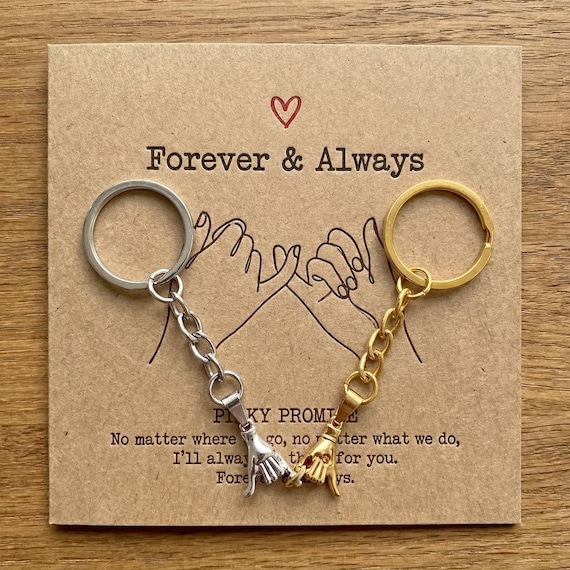 Pinky Promise Keychain Set for Couples, Forever & Always Gift, Valentine’s Day Gift for Him Her, Romantic Couple Keychains