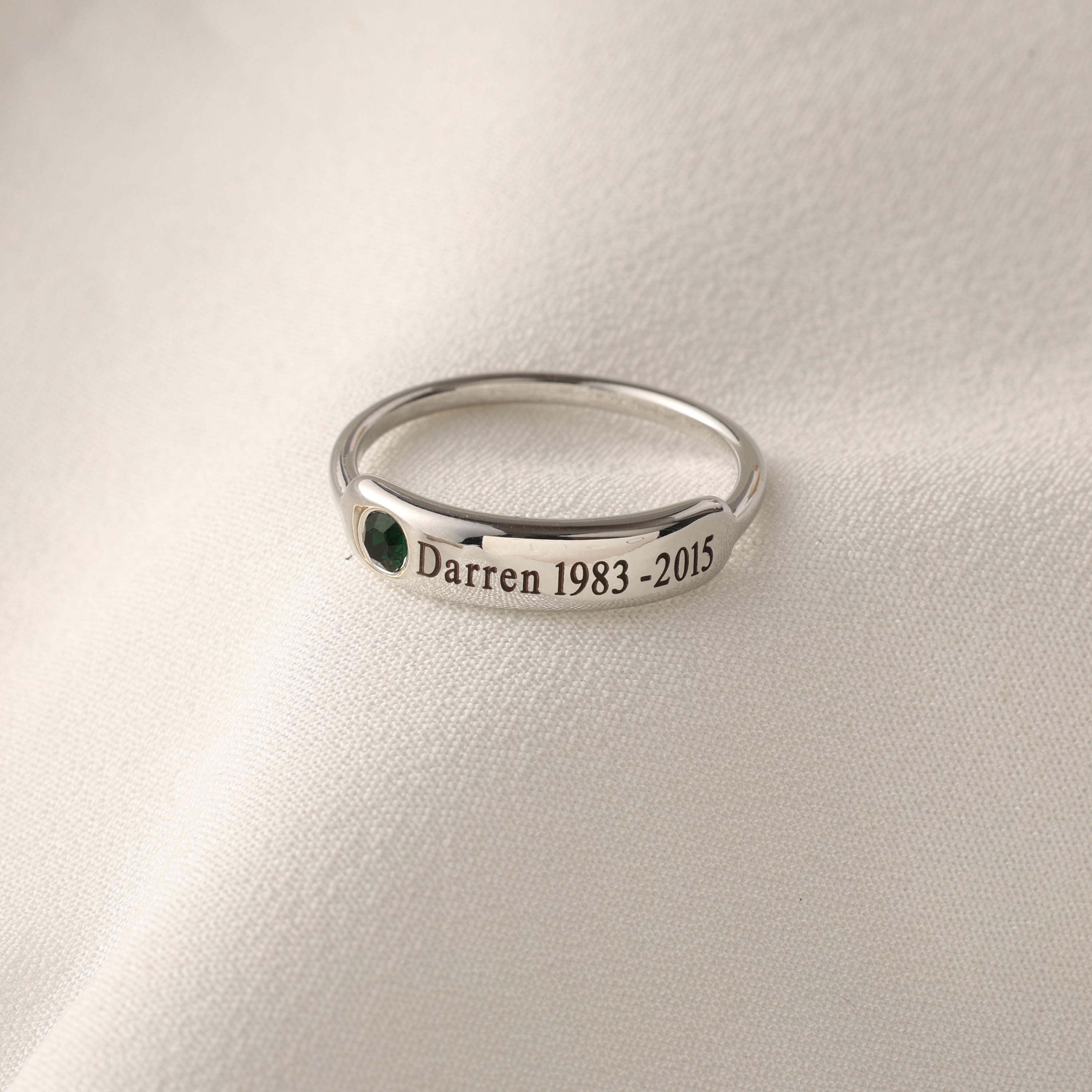 Personalized Memorial Ring With Birthstone, Custom Name Date Ring, Loss ...