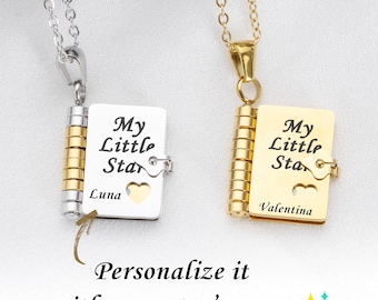 My Little Star Book Necklace – Personalized Name Locket for Daughter, Mini Message Pendant, Sentimental Gift for Her