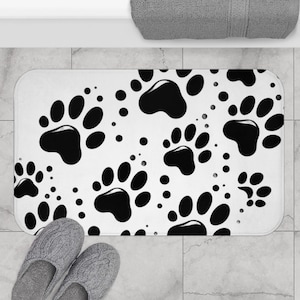 Paw Print Bath Mat - Pet Lover Decor, Dog Themed Bathroom Accessories, Cute Bath Runner, Animal Print Rugs, Gift for Pet Owners
