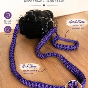 Handgemaakte camerariemset van paracord | Nek- en polsaccessoires voor DSLR-camera's. Compatibel met Peak Design-bevestigingen!