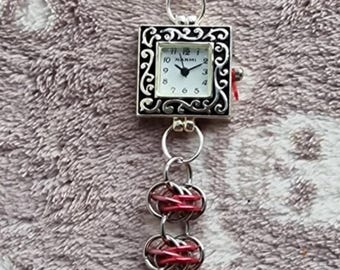 Reloj con correa de malla metálica hecha a mano - Caja de 24 cm