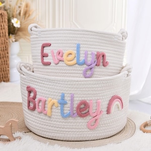 Personalized Baby gift Basket,Custom Rope Storage Baskets,Handmade Baby Name Organizer,Baby Shower Gift Basket,Toy&Pet Storage,Newborn Gift