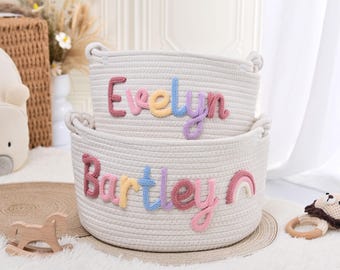 Personalized Baby gift Basket,Custom Rope Storage Baskets,Handmade Baby Name Organizer,Baby Shower Gift Basket,Toy&Pet Storage,Newborn Gift