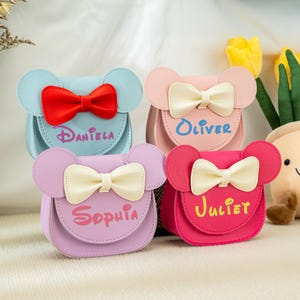 Porte-monnaie personnalisé en cuir avec oreilles de souris brodées pour tout-petit, sac à main souris, mini sac souris pour cadeau d'anniversaire fille, mini sac souris
