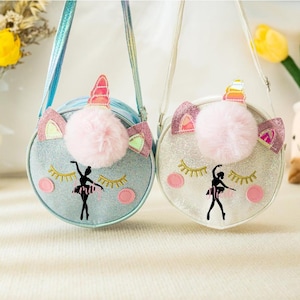 Benutzerdefinierte Rosa Einhorn Kinder Geldbörse Tasche | Ballerina Tanz | Tanztasche für Mädchen | Monogramm Geschenk für Kinder | Personalisierte verziert