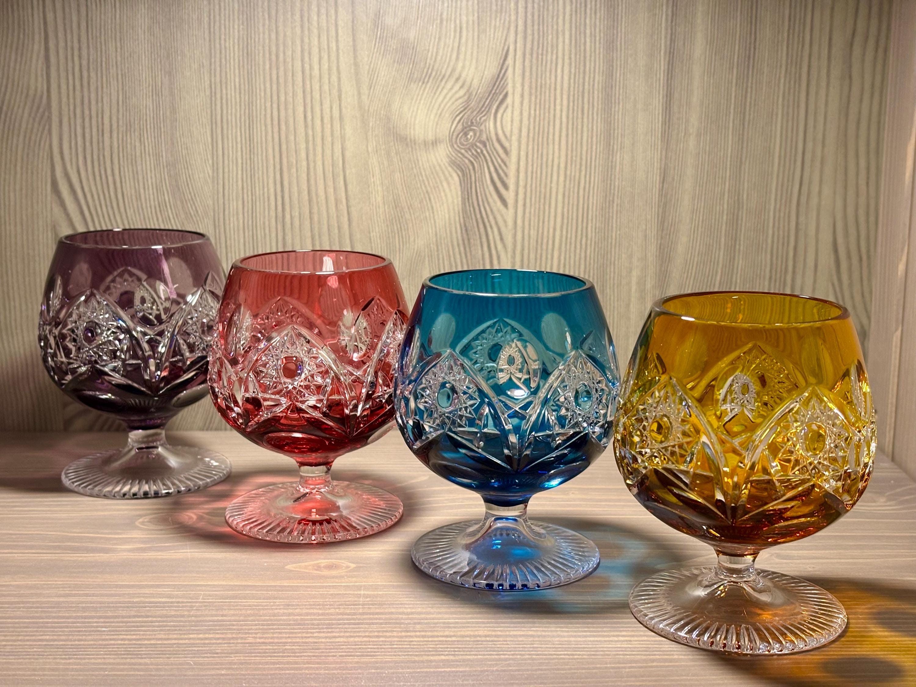 4 Nachtmann Stil Cognacschwenker farbig Kristallglas | Vintage Bleikristall Gläser | Handgeschliffen, bunt, hochwertig, edel