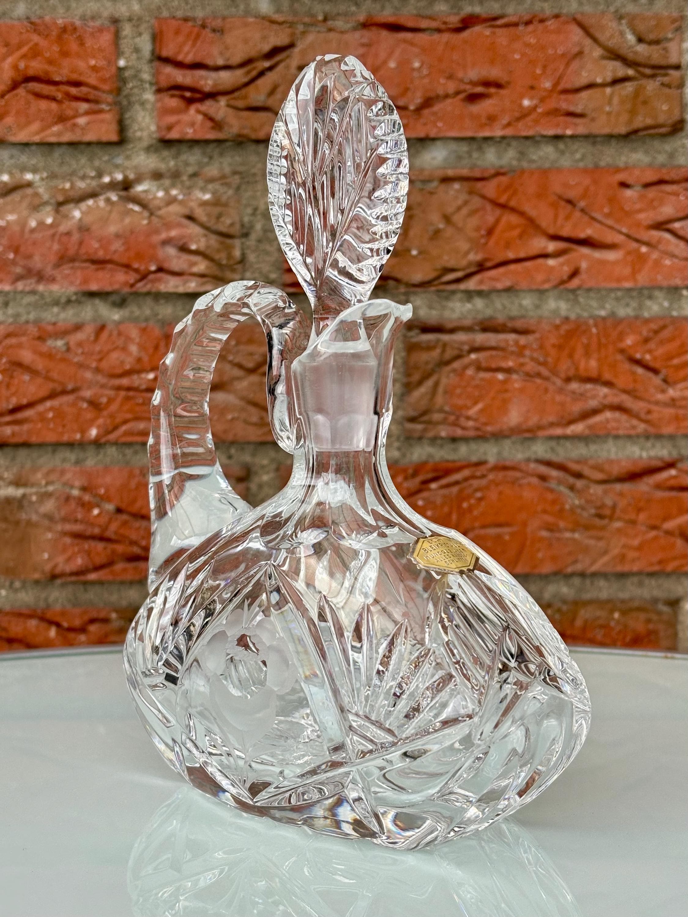 Vintage Bleikristall Karaffe mit Stopfen - 18,5 cm hoch - 150 ml - Handgeschliffen - vmtl. Nachtmann
