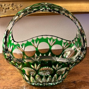 Cestino di cristallo Nachtmann – tagliato a mano, rivestimento in vetro rubino – modello Bamberg, 21 cm di altezza, 22 x 15 cm, vintage
