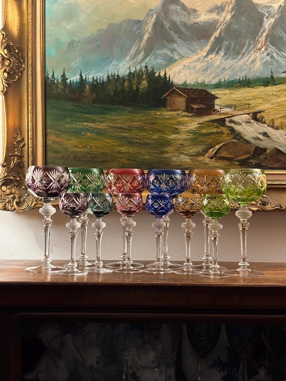 WMF Cristal Cabinet Weingläser und Likörgläser 12er Set – Bleikristall Römer farbig geschliffen