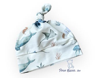 Handmade Organic baby Knot Hat / Sea Life