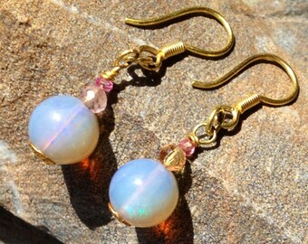 Opal Earrings 18kt Sapphires Healing stones