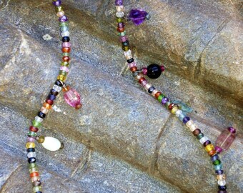 Bohemian charm necklace with precious and semi-precious stones