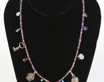 Charm Necklace Tibetan Semi Precious Beads Padlock