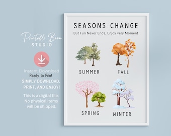 Four Seasons Change Poster, Kindergarten Poster, Season Preschool Decor, Montessori Nursery, Homeschool Decor, Teacher Classroom Decor Print