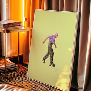 Retro Skater Wall Art Print, Elderly Man Roller Skating, Colourful Acrylic Style Digital Print, Vintage Inspired DecorCool Man Skates Poster