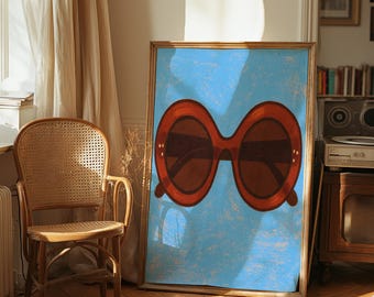Retro Sunglasses Art Print, 70s Pop Art Minimalist Decor (Digital Download)